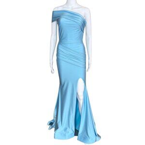 Jessica Angel 548 One Shoulder Maxi Gown Cold Light Blue Size Small NWT
